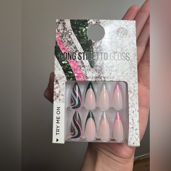 LONG STILETTO GLOSS NAILS PRESS ON WITH GLUE NAILS 24 nails last up to 7 days - Picture 2 of 7